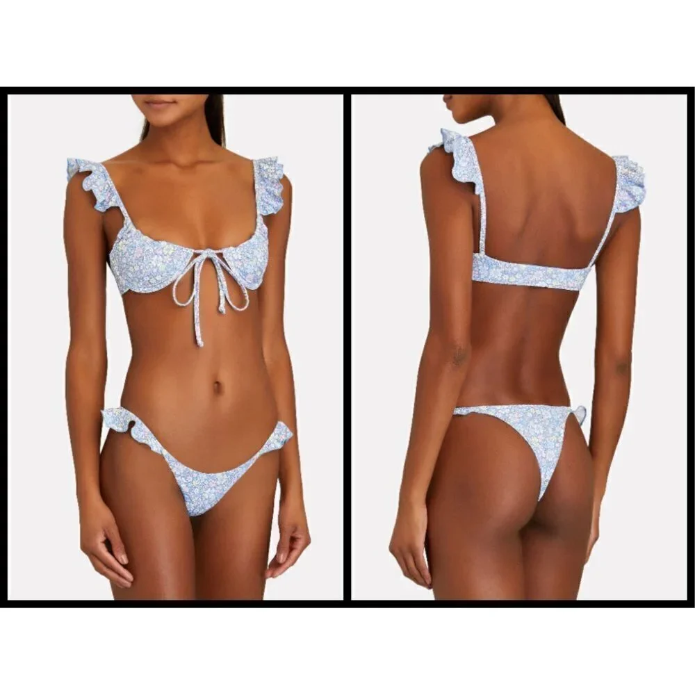 💕FRANKIE'S💕 Springtime Ruffle Bikini ~ Birdi Top + Ali Skimpy Bottom Large NWT